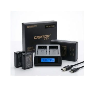 CAPTOR S-NP-FW50 Battery Charger with LCD Screen for Sony A7, A7II, A7RII, A7SII, A7S, A7S2, A7R, A7R2, A6000, A6500, A6300, RX10, NEX-3/5/7